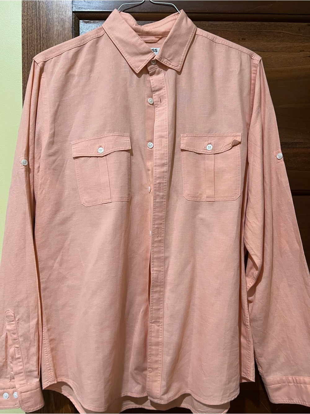 Express Men's Long-Sleeve Button-Up Shirt in Peach